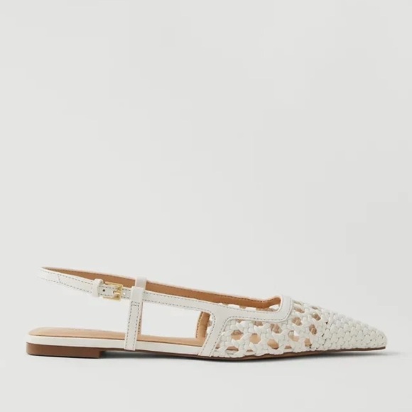NEW $158 Ann Taylor Woven Nip Toe Slingback Flats Shoes Leather white sz 8.5 - Picture 1 of 4